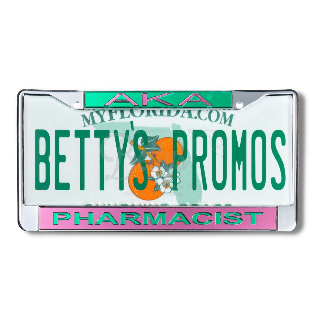 Alpha Kappa Alpha AKA Pharmacist Metal Acrylic Mirror Laser Engraved Auto Tag FramePink Bottom-Betty's Promos Plus Greek Paraphernalia