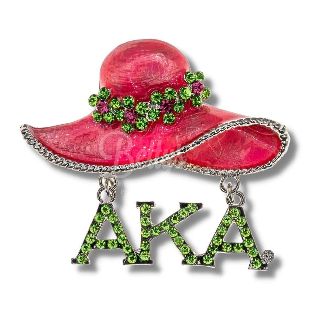 Alpha Kappa Alpha AKA Pink Hat with White, Pink, and Green Multi String Pearl Necklace and Matching Earrings Set, AKA NecklaceWhite-Betty's Promos Plus Greek Paraphernalia