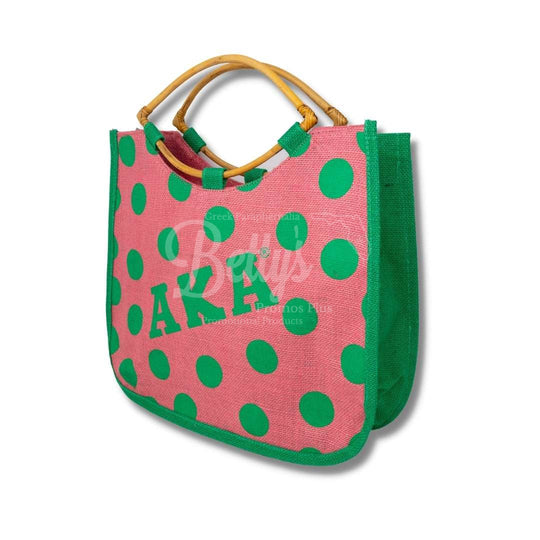 Alpha Kappa Alpha AKA Polka Dot Sorority Jute BagPink-Betty's Promos Plus Greek Paraphernalia