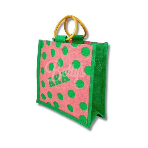 Alpha Kappa Alpha AKA Polka Dots Jute BagPink-Betty's Promos Plus Greek Paraphernalia