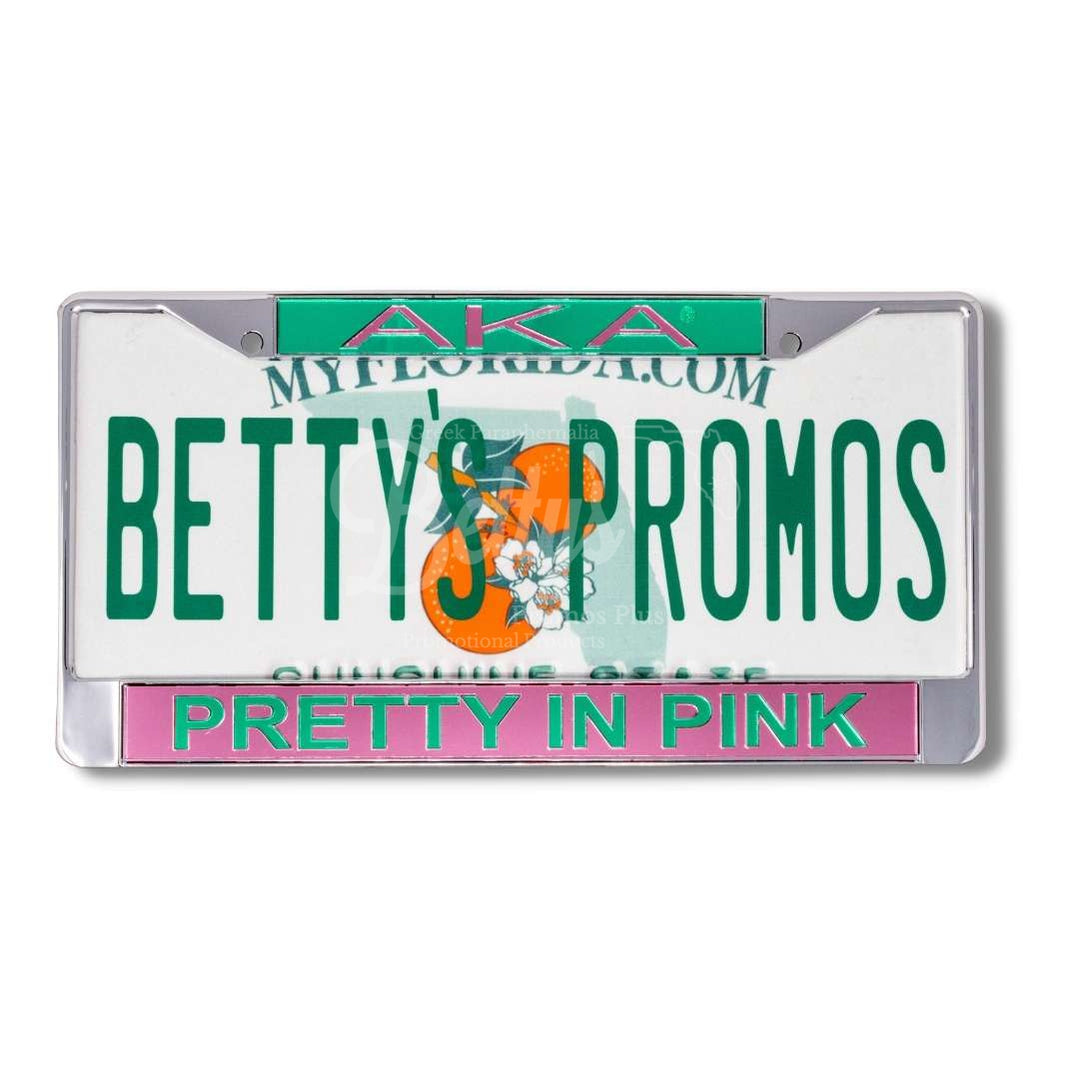 Alpha Kappa Alpha AKA Pretty In Pink Metal Acrylic Mirror Laser Engraved Auto Tag FramePink Bottom-Betty's Promos Plus Greek Paraphernalia
