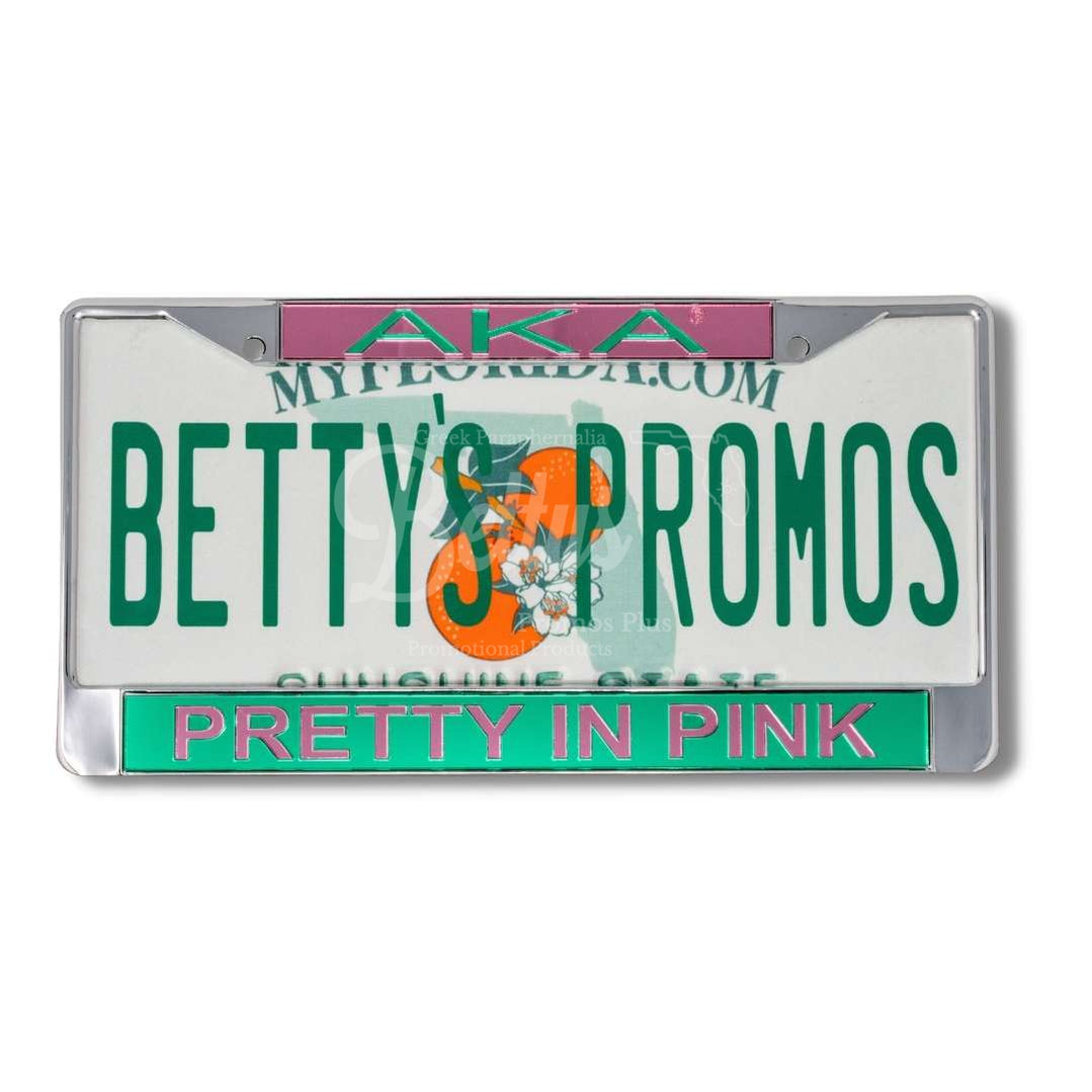 Alpha Kappa Alpha AKA Pretty In Pink Metal Acrylic Mirror Laser Engraved Auto Tag FrameGreen Bottom-Betty's Promos Plus Greek Paraphernalia