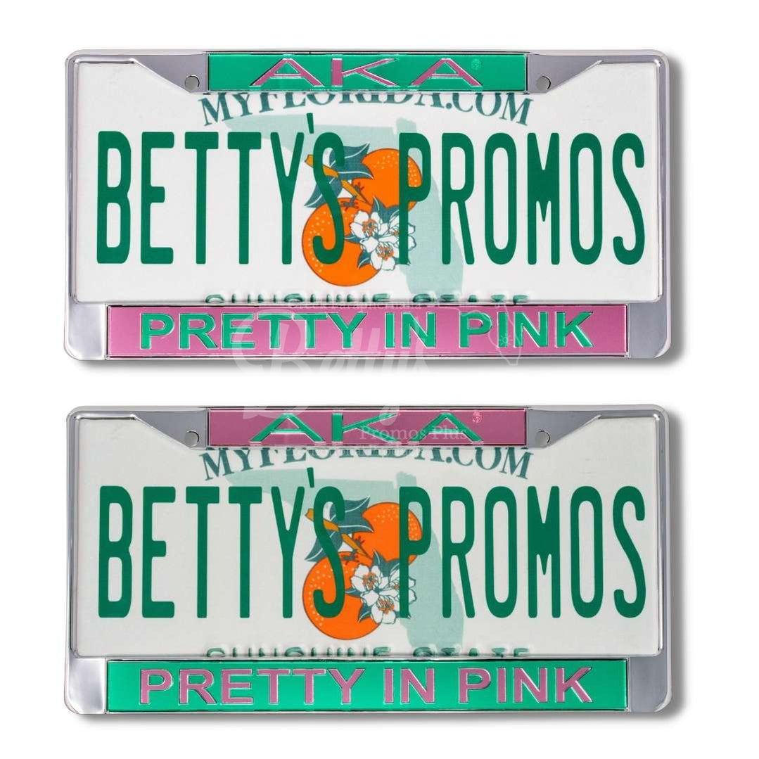 Alpha Kappa Alpha AKA Pretty In Pink Metal Acrylic Mirror Laser Engraved Auto Tag Frame-Betty's Promos Plus Greek Paraphernalia