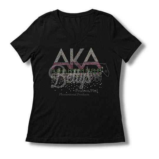 Alpha Kappa Alpha AKA Rain Rhinestone T-ShirtBlack-Small-Betty's Promos Plus Greek Paraphernalia