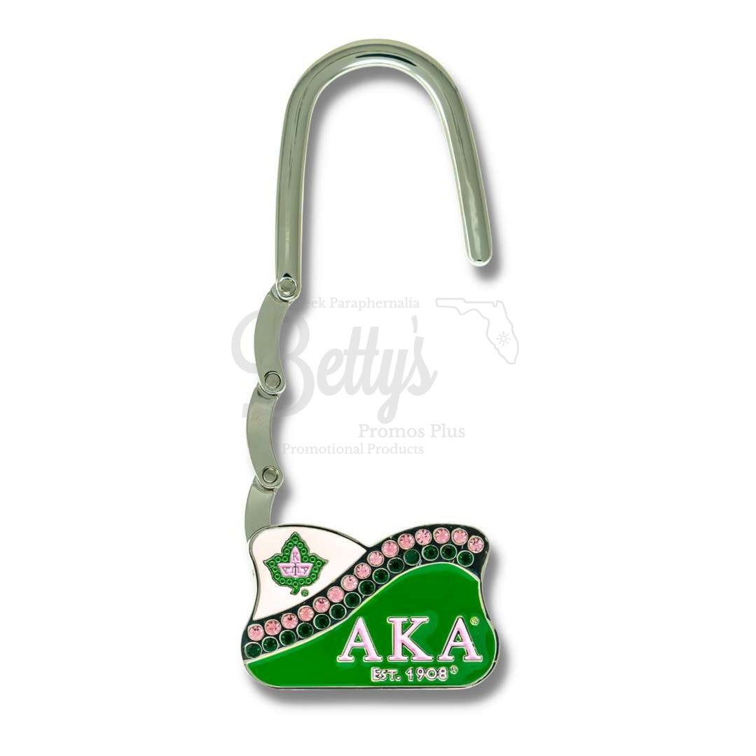 Alpha Kappa Alpha AKA Rhinestone Handbag Folding Purse Holder Bag Hanger HookGreen-Betty's Promos Plus Greek Paraphernalia