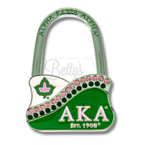 Alpha Kappa Alpha AKA Rhinestone Handbag Folding Purse Holder Bag Hanger HookGreen-Betty's Promos Plus Greek Paraphernalia