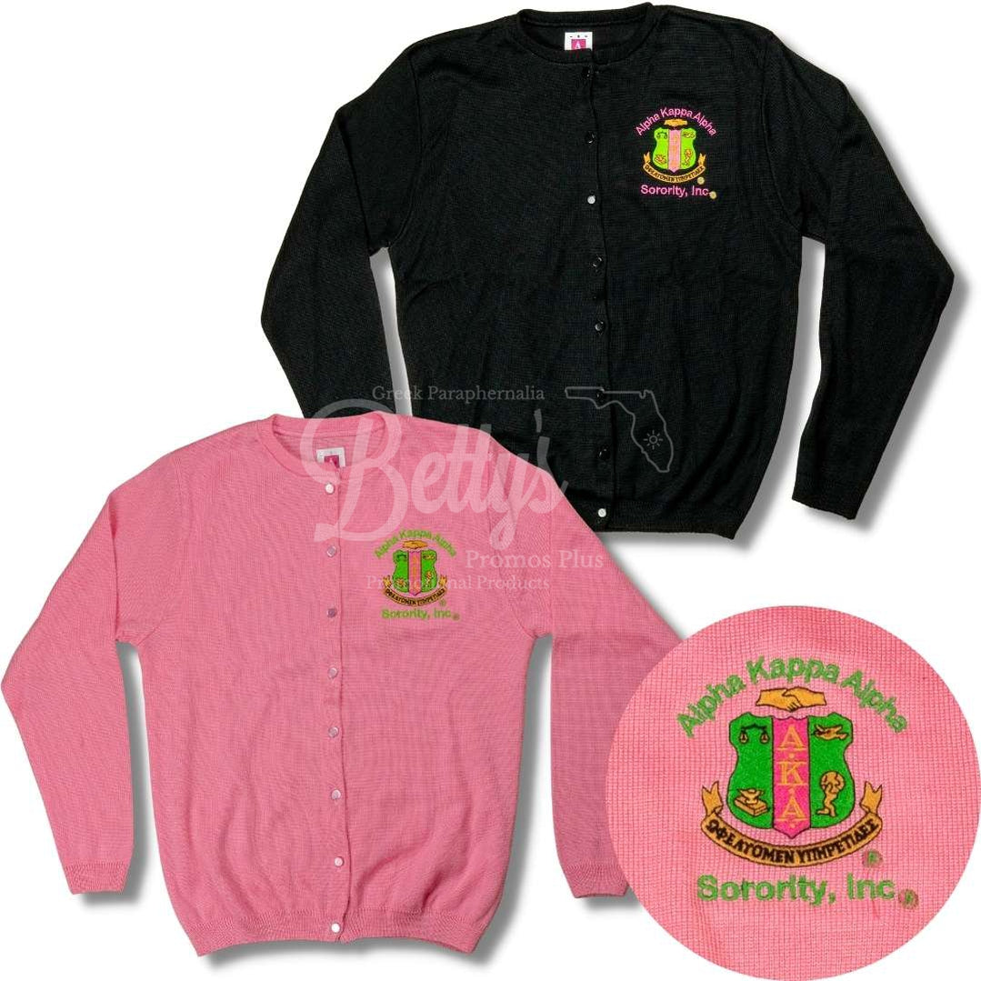 Alpha Kappa Alpha AKA Shield Cardigan Sweater-Betty's Promos Plus Greek Paraphernalia