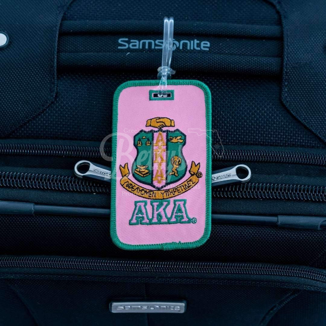 Alpha Kappa Alpha AKA Shield Embroidered Luggage TagPink-Betty's Promos Plus Greek Paraphernalia