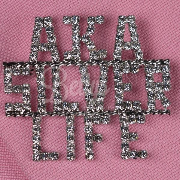 Alpha Kappa Alpha AKA Silver Life Rhinestone PinSilver-Clear Rhinestones-Betty's Promos Plus Greek Paraphernalia