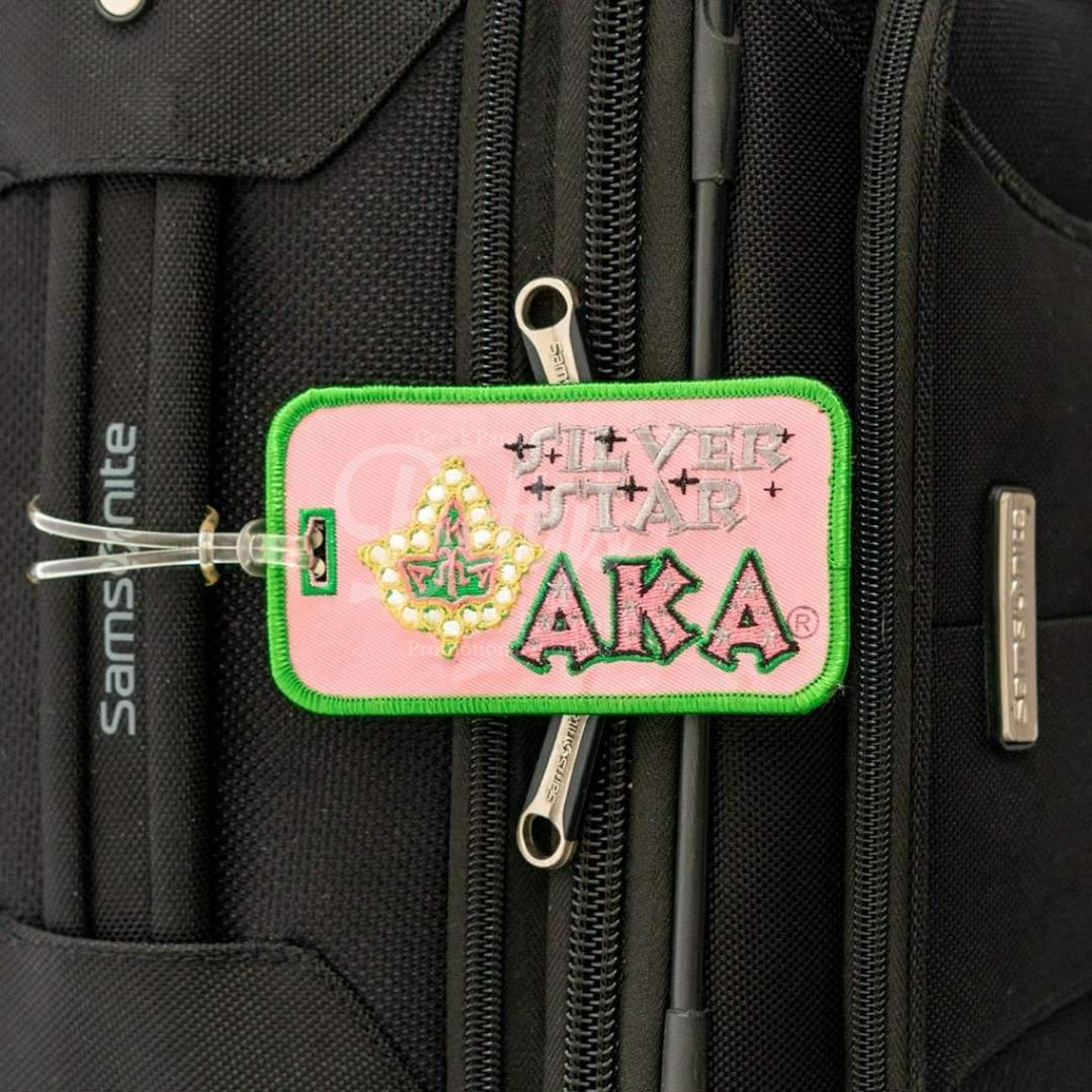 Alpha Kappa Alpha AKA Silver Star Embroidered Luggage TagPink-Betty's Promos Plus Greek Paraphernalia