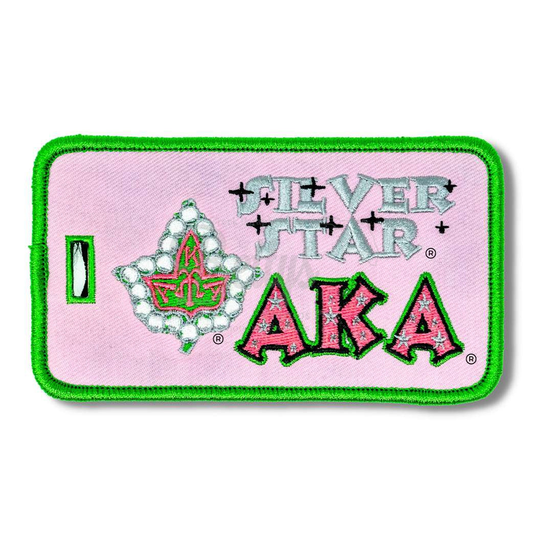 Alpha Kappa Alpha AKA Silver Star Embroidered Luggage TagPink-Betty's Promos Plus Greek Paraphernalia