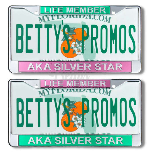 Alpha Kappa Alpha AKA Silver Star Life Member Metal Acrylic Mirror Laser Engraved Auto Tag Frame-Betty's Promos Plus Greek Paraphernalia