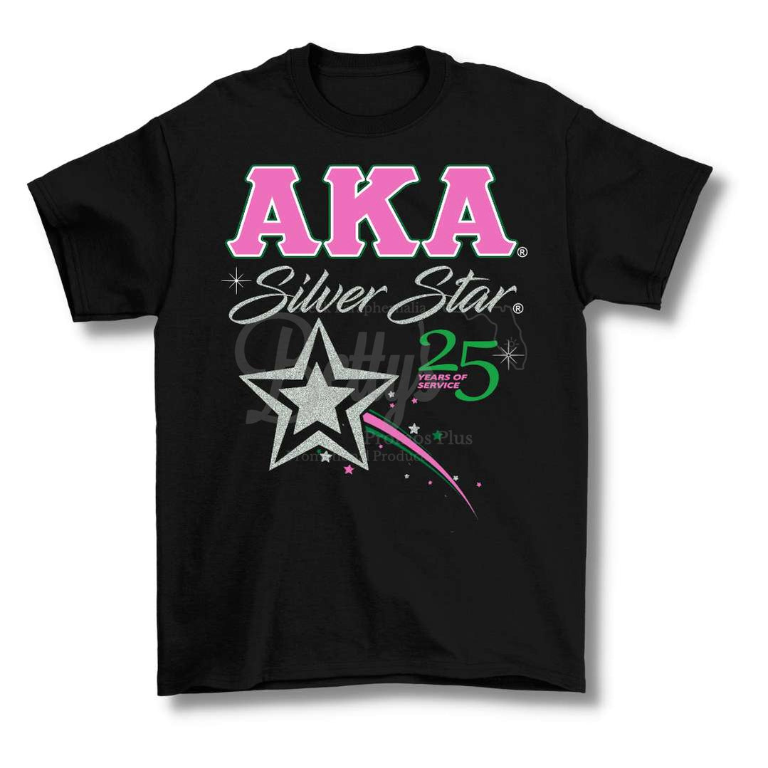 Alpha Kappa Alpha AKA Silver Star T-ShirtShort Sleeve-Black-Small-Betty's Promos Plus Greek Paraphernalia