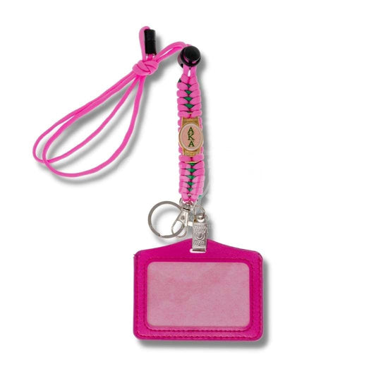 Alpha Kappa Alpha AKA Survival Paracord Lanyard ID Badge Holder with Badge WindowPink-Betty's Promos Plus Greek Paraphernalia