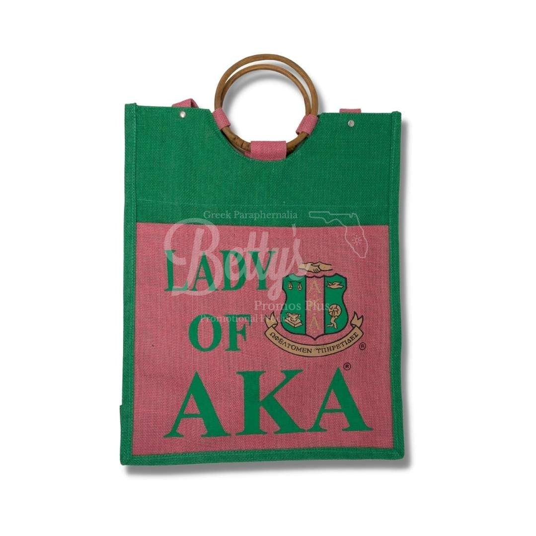 Alpha Kappa Alpha Lady of AKA Sorority Jute BagLarge-Green-Betty's Promos Plus Greek Paraphernalia