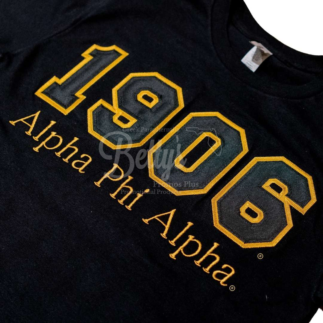 Alpha Phi Alpha 1906 ΑΦΑ Script Double Stitched Appliqué Embroidered Line T-Shirt-Betty's Promos Plus Greek Paraphernalia