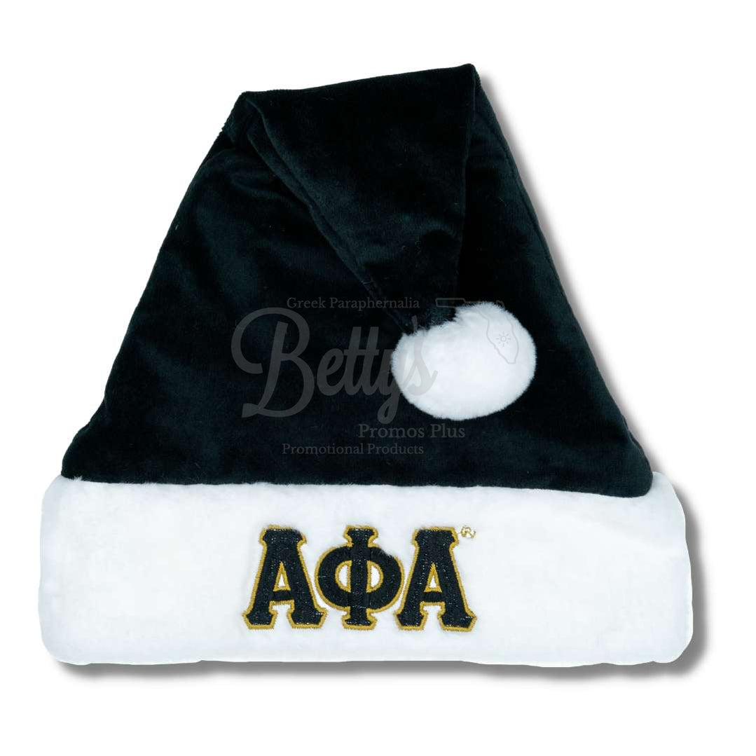 Alpha Phi Alpha ΑΦΑ Embroidered Greek Letters Deluxe Santa HatBlack with Black Letters-With Lining-Betty's Promos Plus Greek Paraphernalia