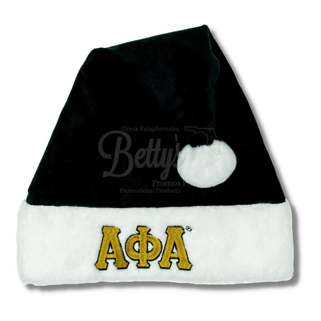 Alpha Phi Alpha ΑΦΑ Embroidered Greek Letters Deluxe Santa HatBlack with Gold Letters-With Lining-Betty's Promos Plus Greek Paraphernalia