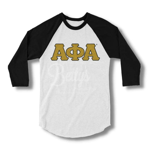 Alpha Phi Alpha ΑΦΑ Raglan Sleeve Screen Printed T-ShirtBlack-Small-Betty's Promos Plus Greek Paraphernalia