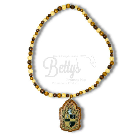 Alpha Phi Alpha ΑΦΑ Shield Wood Beaded Tiki NecklaceBrown-Betty's Promos Plus Greek Paraphernalia