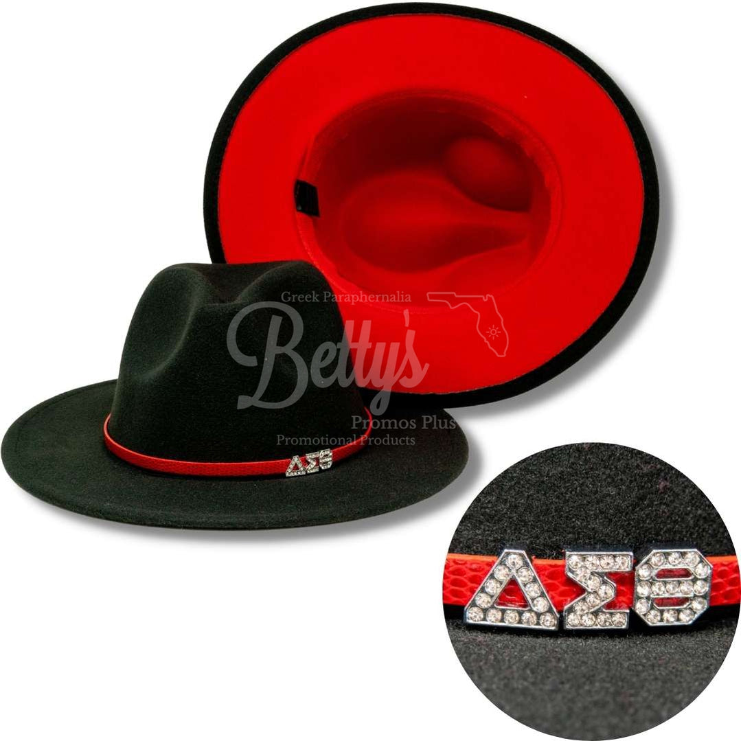 Delta Sigma Theta ΔΣΘ 2-Tone Fedora Hat with BandBlack Hat-Red Underbrim-Betty's Promos Plus Greek Paraphernalia