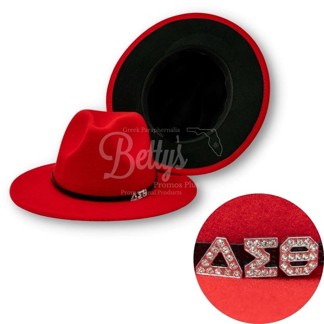 Delta Sigma Theta ΔΣΘ 2-Tone Fedora Hat with BandRed Hat-Black Underbrim-Betty's Promos Plus Greek Paraphernalia