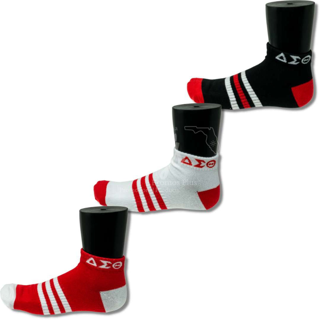 Delta Sigma Theta DSTh 3 Stripe Ankle Socks with Arch Support Socks Bettys Promos Plus LLC Greek Paraphernalia