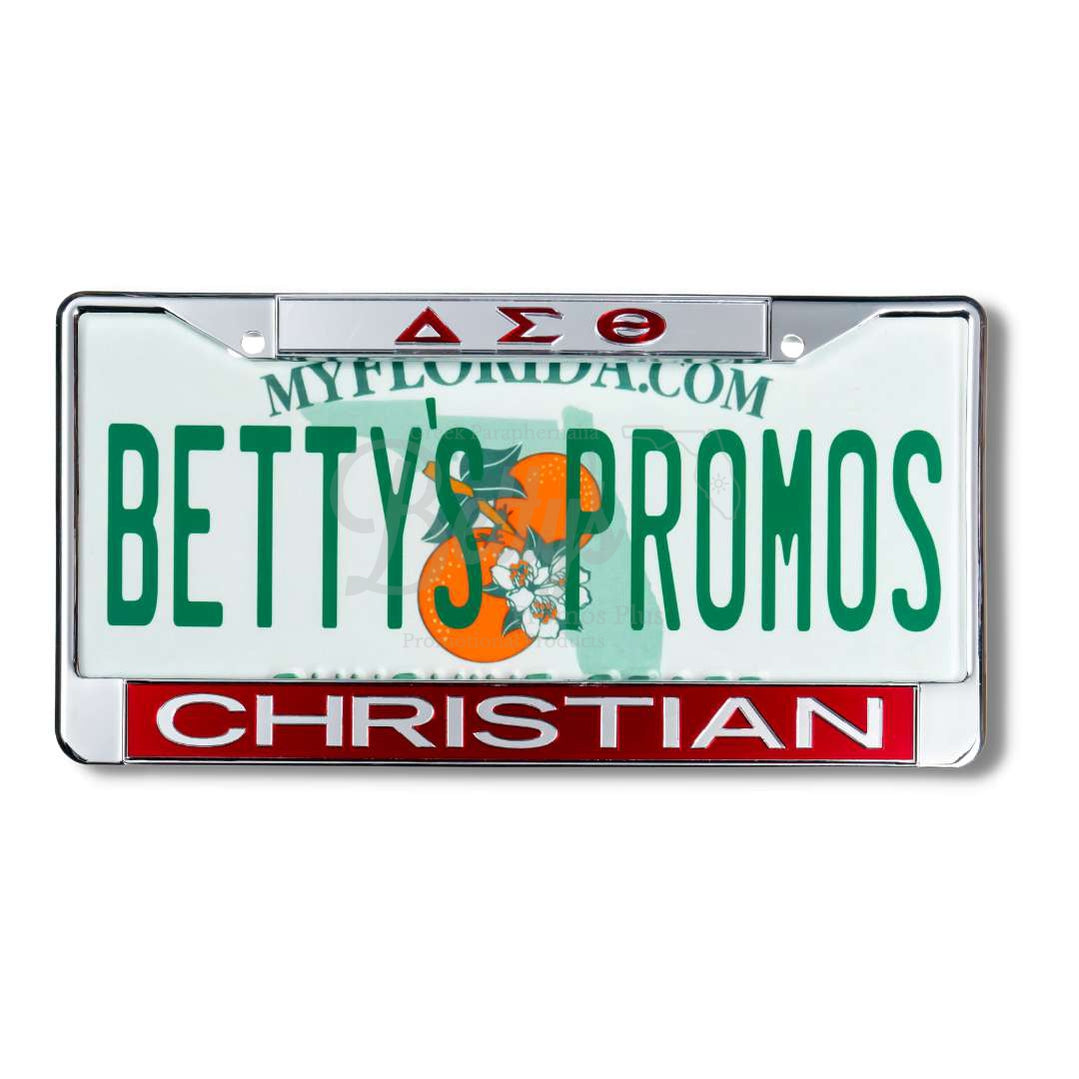 Delta Sigma Theta ΔΣΘ Christian Metal Acrylic Mirror Laser Engraved Auto Tag License Plate FrameSilver Top-Red Bottom-Betty's Promos Plus Greek Paraphernalia