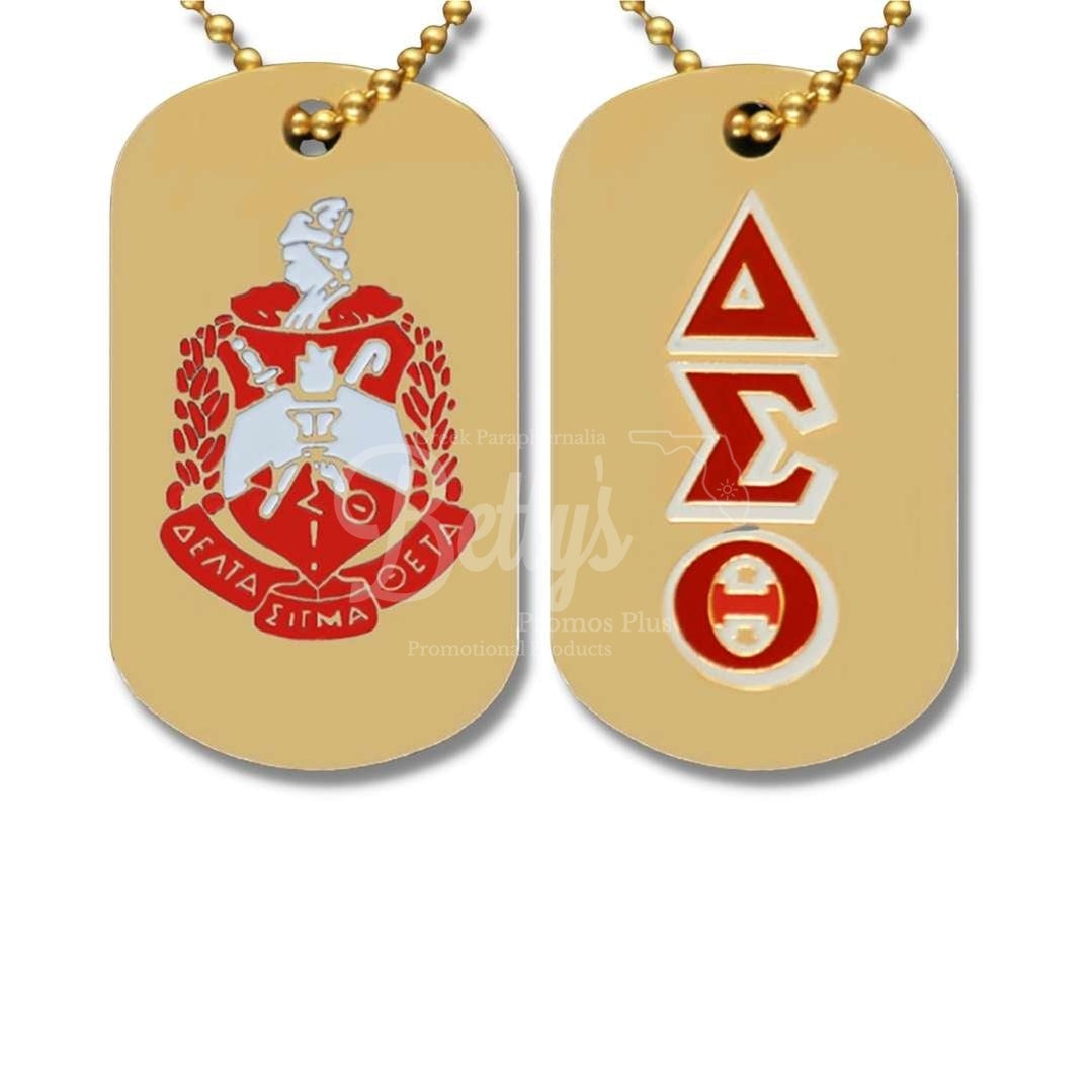 Delta Sigma Theta ΔΣΘ Double Sided Greek Letters and Shield Sorority Dog TagGold-Betty's Promos Plus Greek Paraphernalia