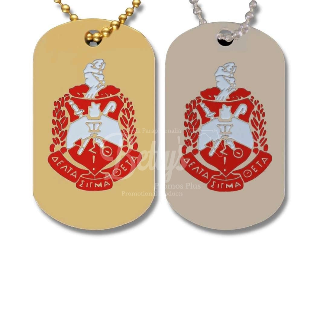 Delta Sigma Theta ΔΣΘ Double Sided Greek Letters and Shield Sorority Dog Tag-Betty's Promos Plus Greek Paraphernalia