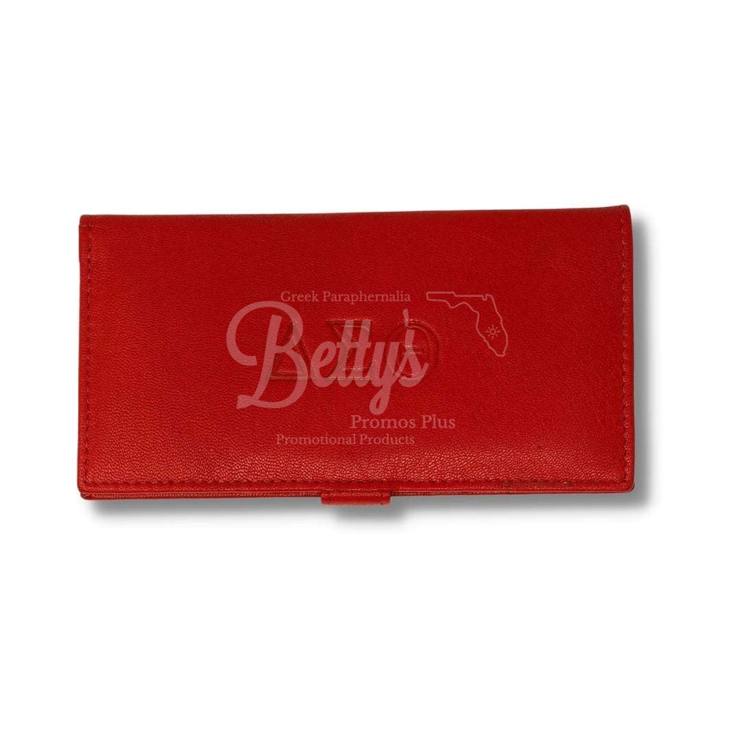 Delta Sigma Theta ΔΣΘ Embossed Leather Snap Button Enclosure Wallet Checkbook HolderLeather-Red-With Snap Closure-Betty's Promos Plus Greek Paraphernalia