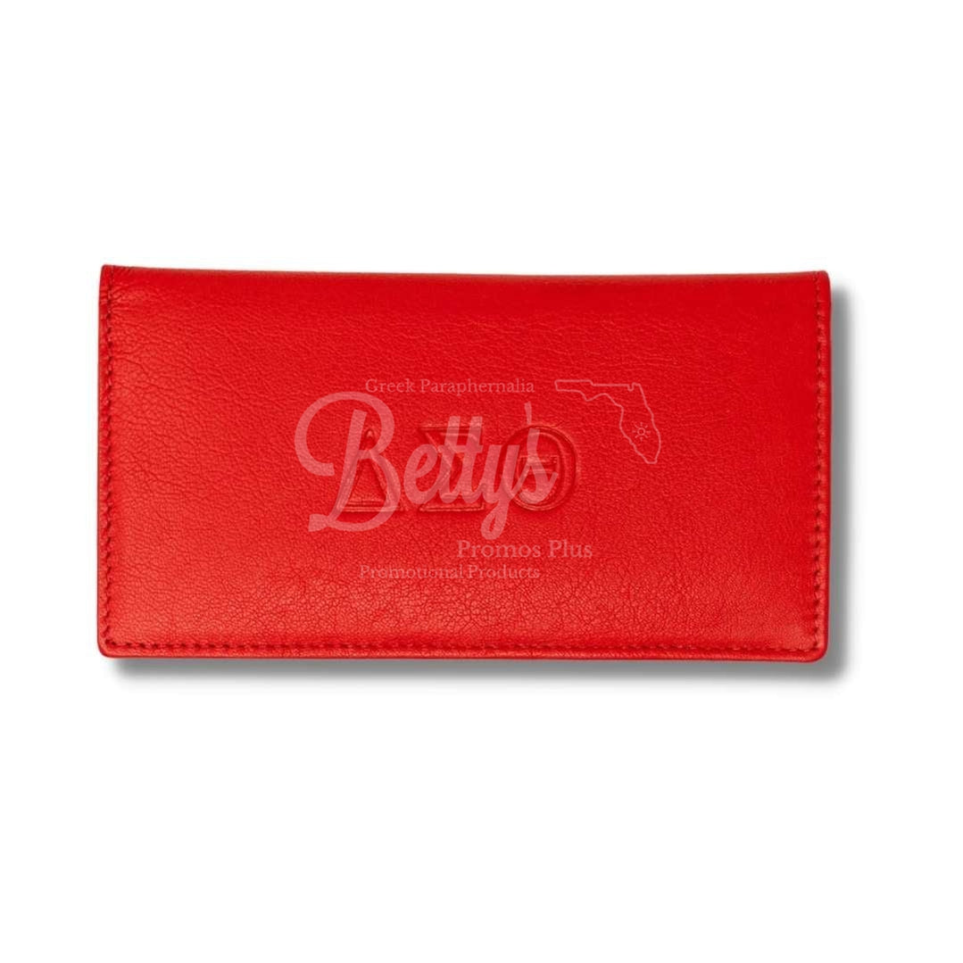 Delta Sigma Theta ΔΣΘ Embossed Leather Snap Button Enclosure Wallet Checkbook HolderLeather-Red-Without Snap Closure-Betty's Promos Plus Greek Paraphernalia