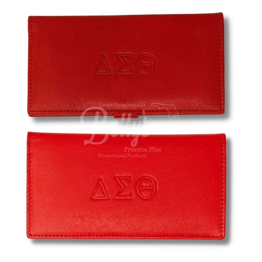 Delta Sigma Theta ΔΣΘ Embossed Leather Snap Button Enclosure Wallet Checkbook Holder-Betty's Promos Plus Greek Paraphernalia