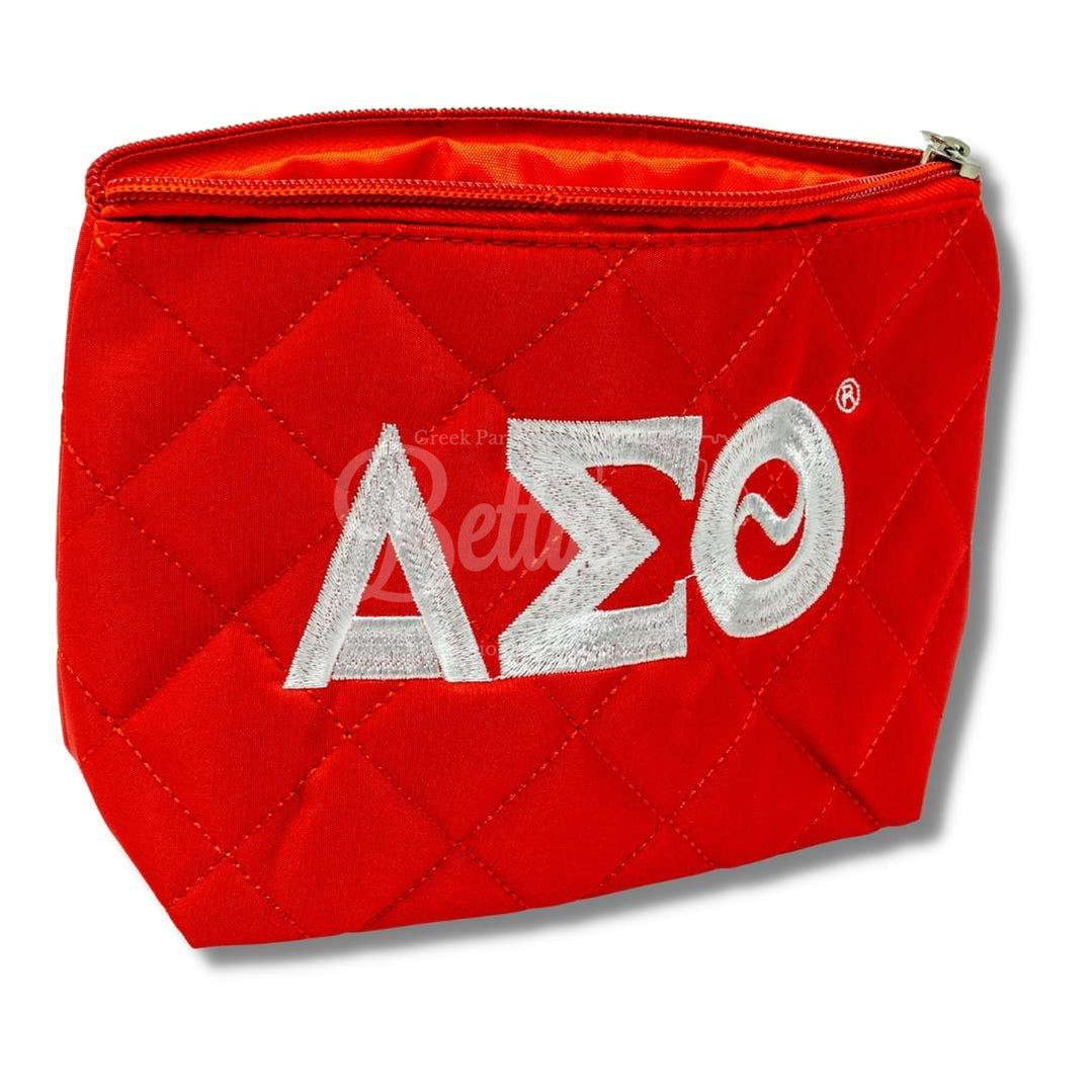 Delta Sigma Theta ΔΣΘ Embroidered Greek Letters Quilted Cosmetic Case Makeup BagRed-Betty's Promos Plus Greek Paraphernalia