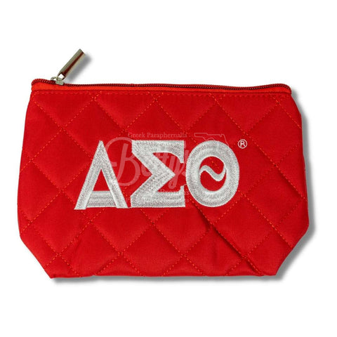 Delta Sigma Theta ΔΣΘ Embroidered Greek Letters Quilted Cosmetic Case Makeup BagRed-Betty's Promos Plus Greek Paraphernalia