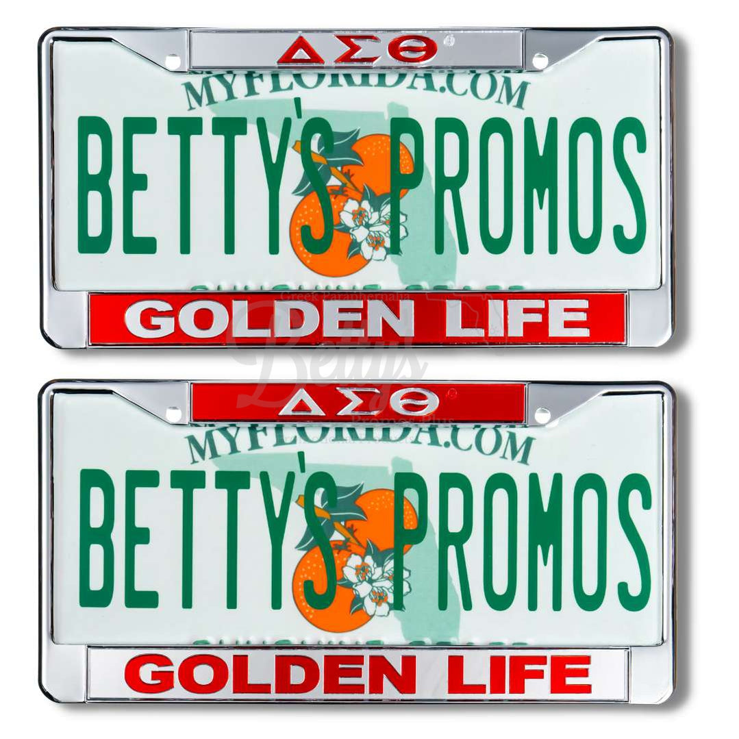 Delta Sigma Theta ΔΣΘ Golden Life Metal Acrylic Mirror Laser Engraved Auto Tag License Plate Frame-Betty's Promos Plus Greek Paraphernalia