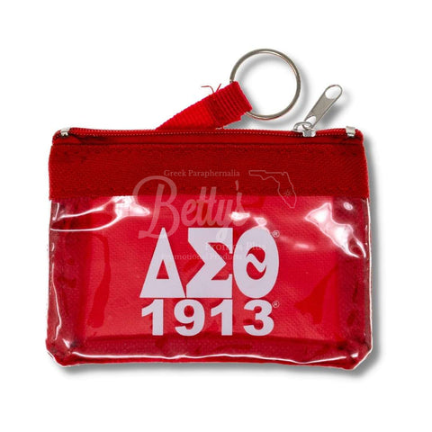 Delta Sigma Theta ΔΣΘ Greek Letters Coin Purse with Zipper and KeyringRed-Betty's Promos Plus Greek Paraphernalia