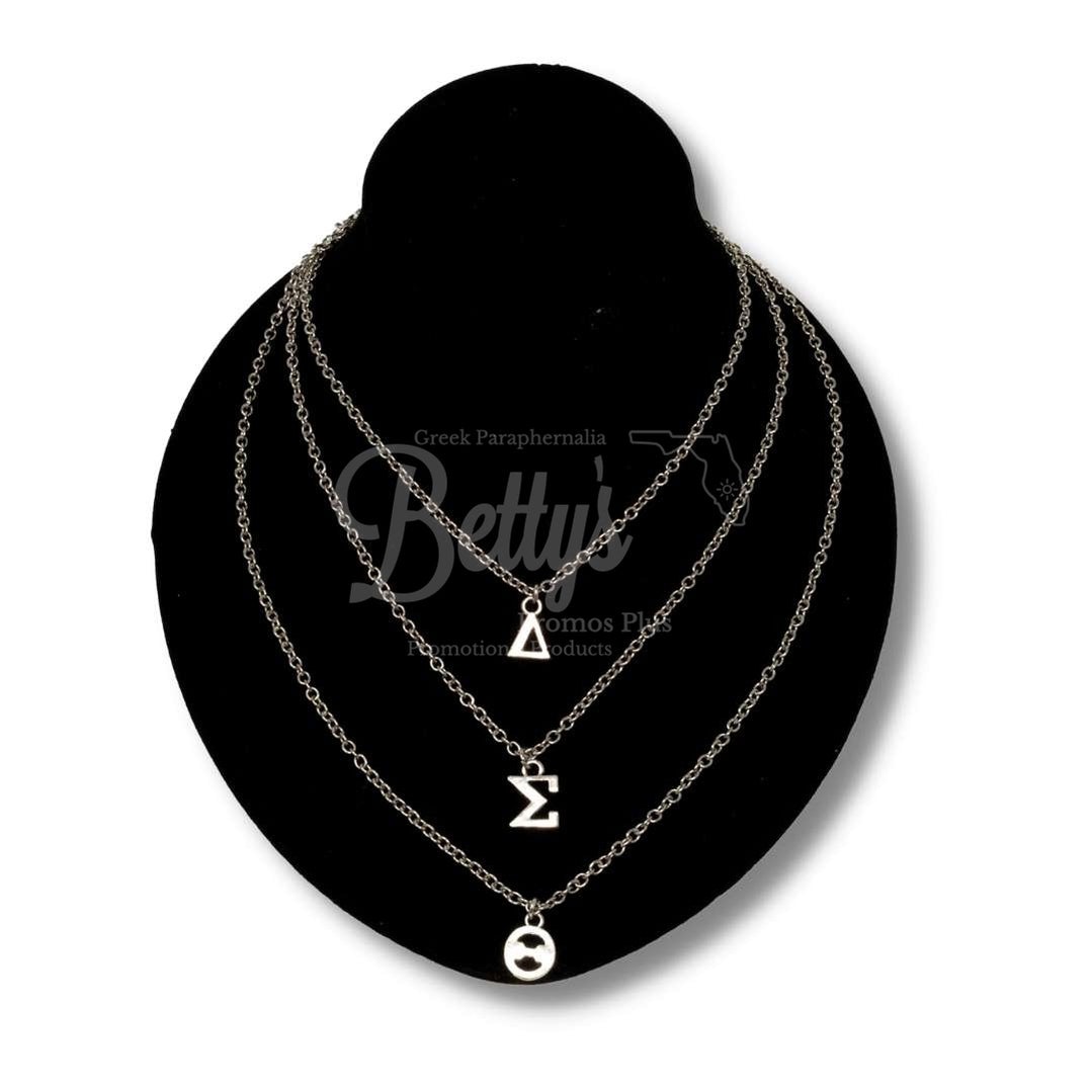Delta Sigma Theta ΔΣΘ Greek Letters Multi Strand NecklaceSilver-Betty's Promos Plus Greek Paraphernalia