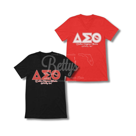 Delta Sigma Theta ΔΣΘ Greek Letters Screen Printed V-Neck T-Shirt-Betty's Promos Plus Greek Paraphernalia