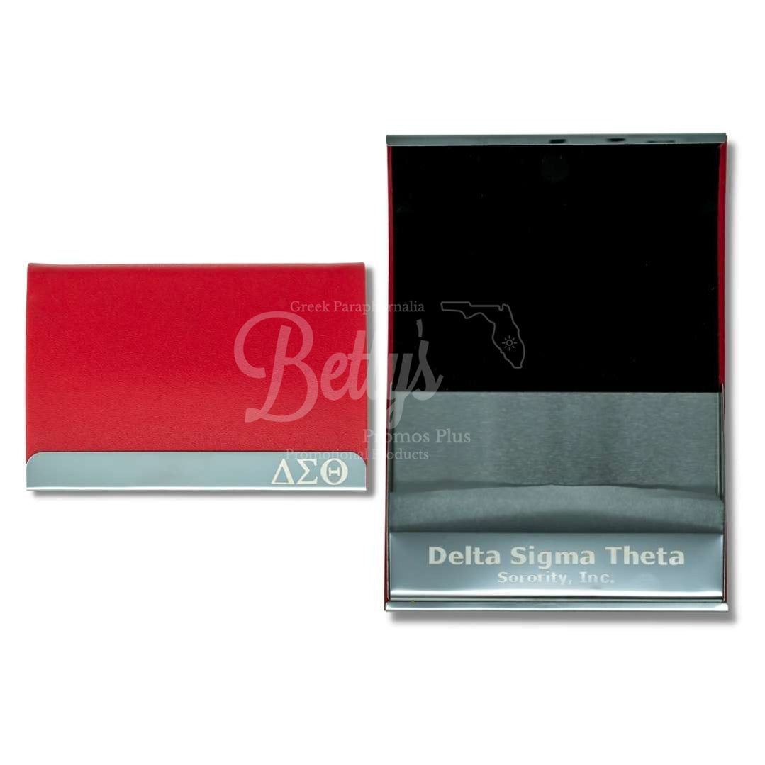 Delta Sigma Theta ΔΣΘ Laser Engraved Business Card HolderRed-Betty's Promos Plus Greek Paraphernalia