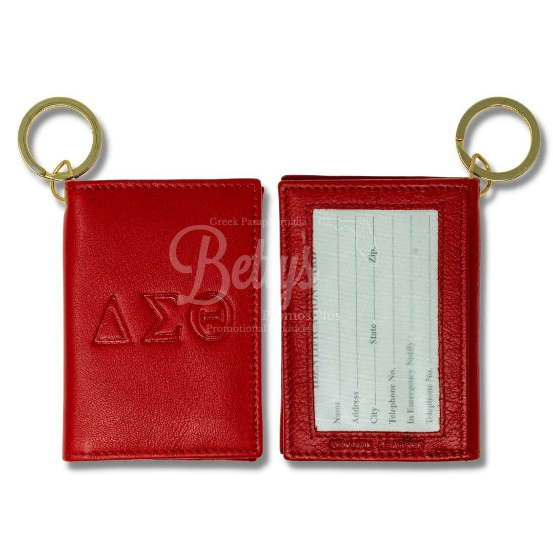 Delta Sigma Theta ΔΣΘ Leather Embossed Keychain ID HolderRed-Betty's Promos Plus Greek Paraphernalia