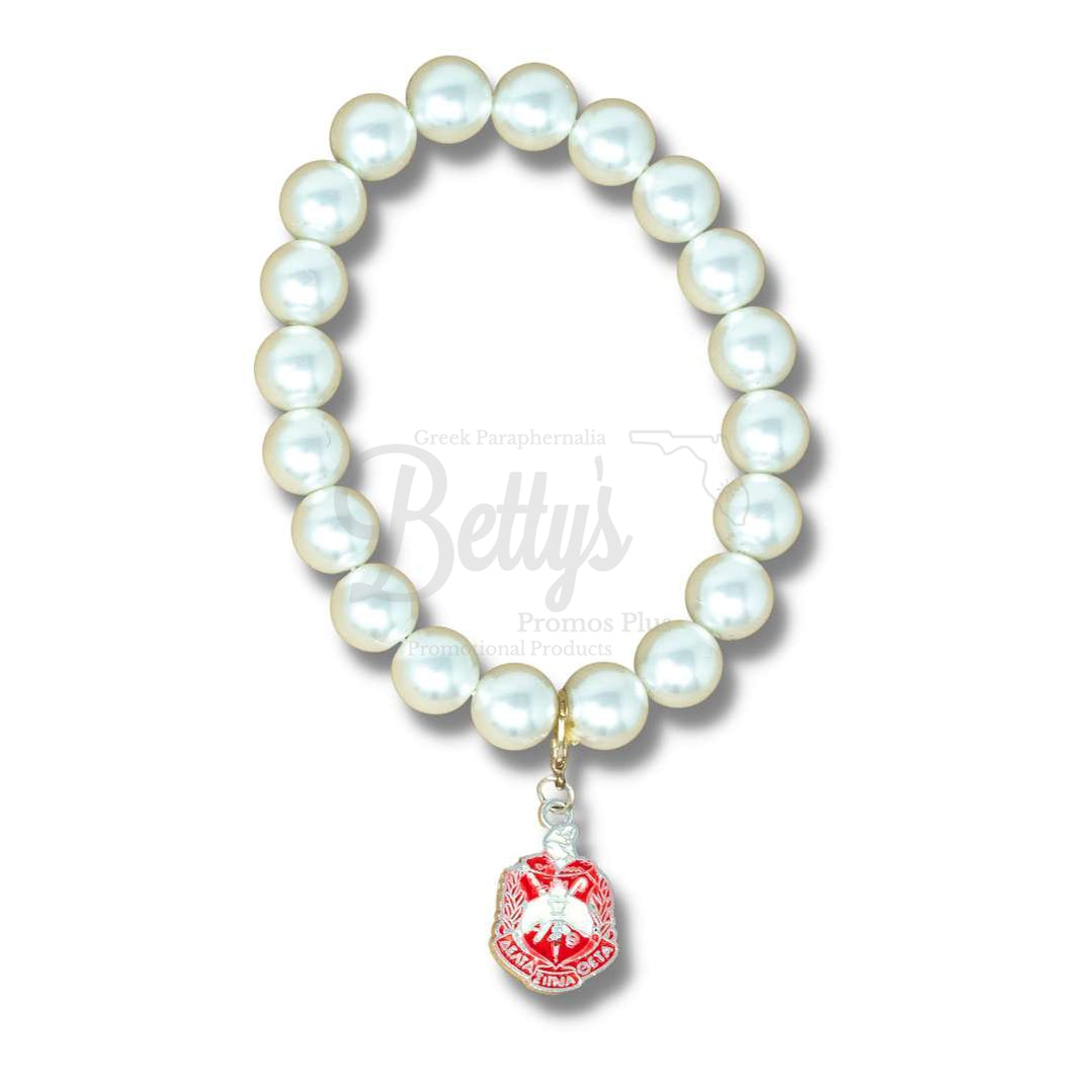 Delta Sigma Theta ΔΣΘ Pearl and Shield Bracelet, Delta BraceletWhite-Betty's Promos Plus Greek Paraphernalia