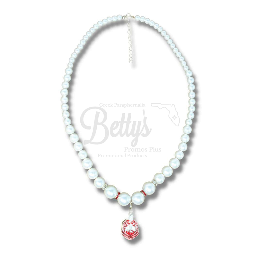 Delta Sigma Theta ΔΣΘ Pearl and Shield Necklace, Delta NecklaceWhite-Betty's Promos Plus Greek Paraphernalia