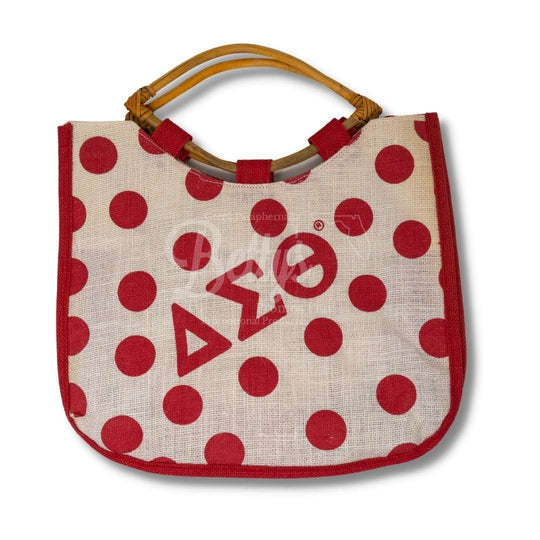 Delta Sigma Theta ΔΣΘ Polka Dot Sorority Jute Bag PurseRed-Betty's Promos Plus Greek Paraphernalia