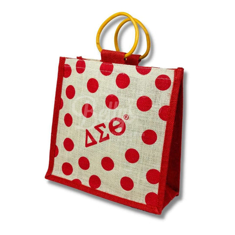 Delta Sigma Theta ΔΣΘ Polka Dots Jute BagRed-Betty's Promos Plus Greek Paraphernalia