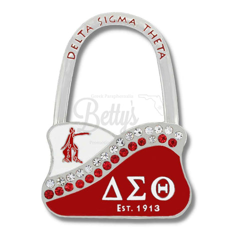 Delta Sigma Theta ΔΣΘ Rhinestone Handbag Folding Purse Holder Bag Hanger HookRed-Betty's Promos Plus Greek Paraphernalia