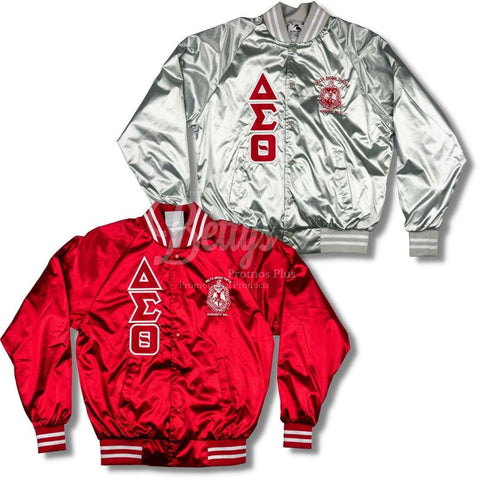 Delta Sigma Theta ΔΣΘ Satin Bomber Jacket-Betty's Promos Plus Greek Paraphernalia