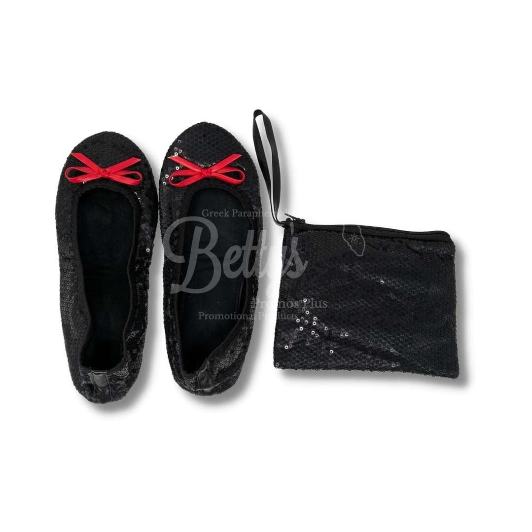 Delta Sigma Theta ΔΣΘ Sequin Ballet Flats with Sequin Carrying CaseBlack-X-Small US 5.5-Betty's Promos Plus Greek Paraphernalia