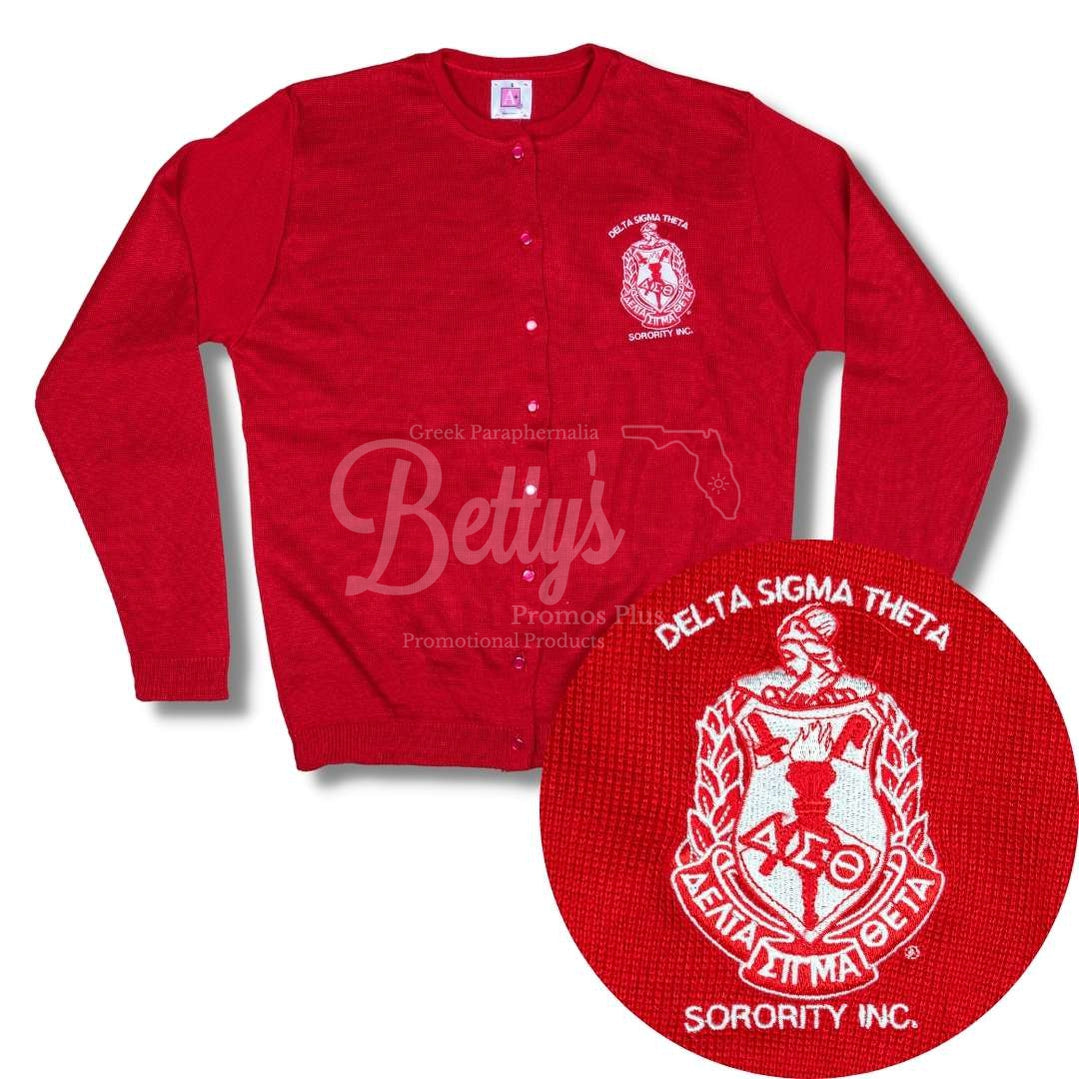 Delta Sigma Theta ΔΣΘ Shield Cardigan SweaterRed-Small-Betty's Promos Plus Greek Paraphernalia