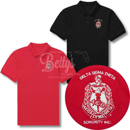 Delta Sigma Theta ΔΣΘ Shield Embroidered Piqué Polo Shirt-Betty's Promos Plus Greek Paraphernalia